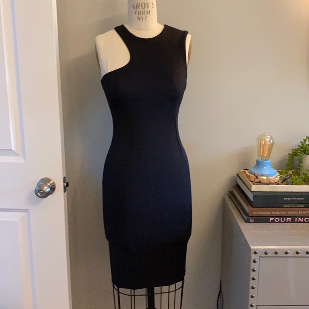 H&M black fitted dress with asymmetric top